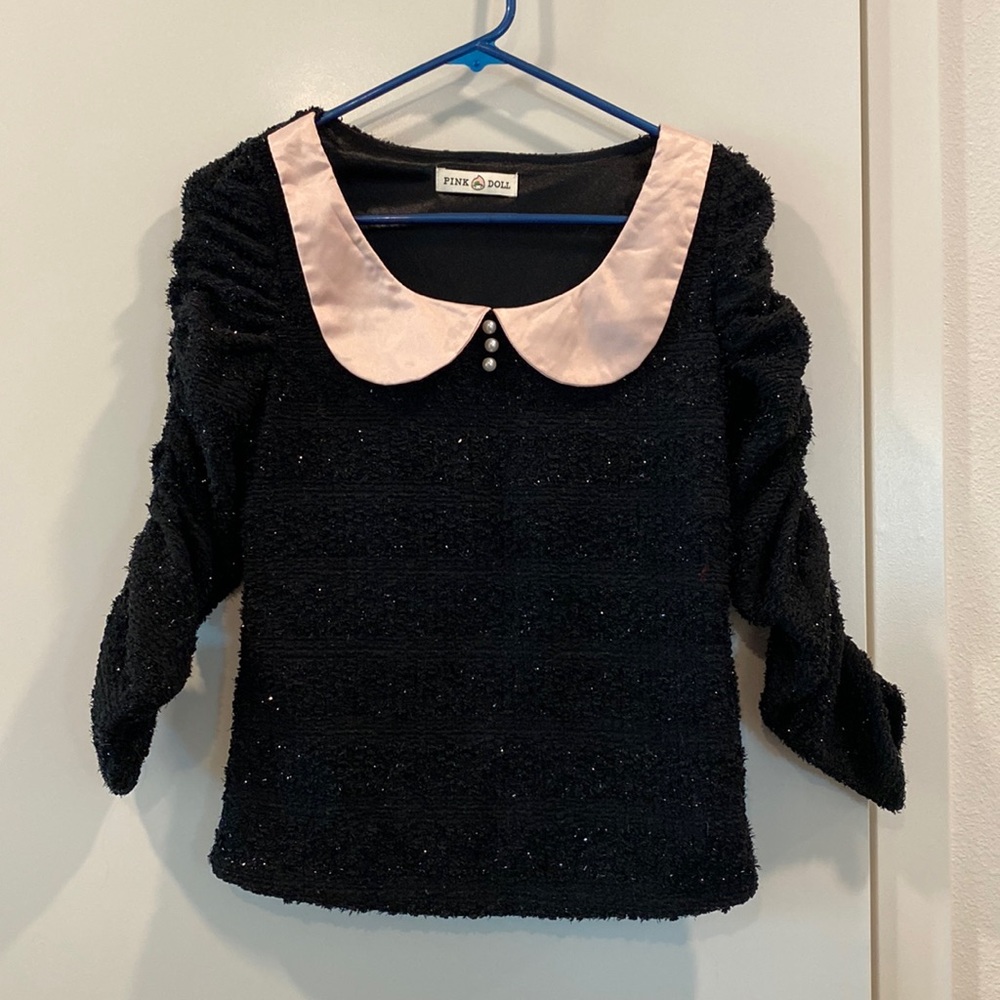 Pink Doll Korean Lolita vintage Peter Pan collar sweater top Small